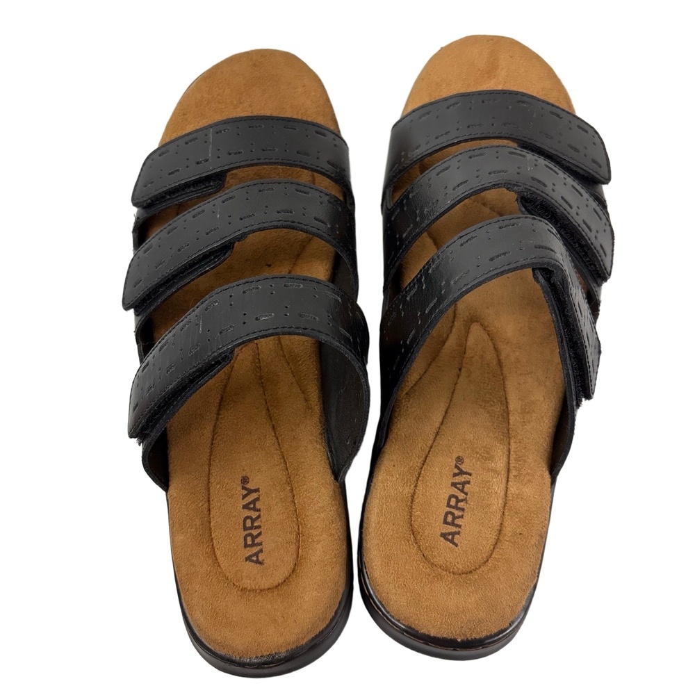ARRAY Boardwalk Womens 9.5M Black Leather Slide Sandals Adjustable Memory Foam - Picture 4 of 9